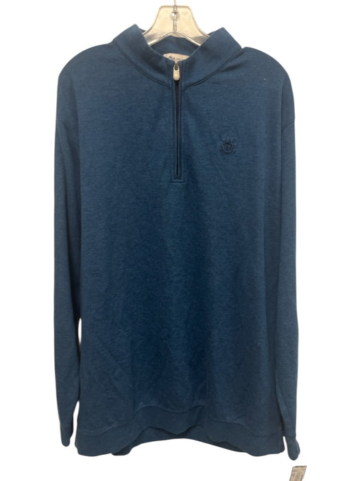 Peter Millar Size XXL Blue Cotton Blend Heathered Quarter Zip Long Sleeve Shirt Blue / XXL