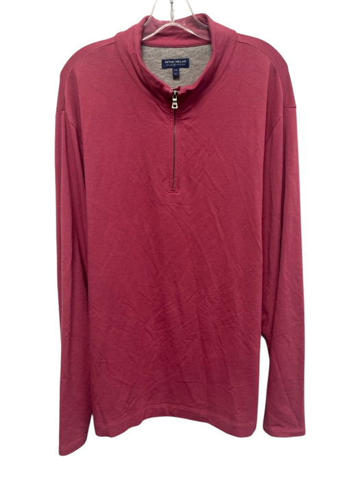 Peter Millar Size XXL Red Cotton Blend Solid Quarter Zip Men's Long Sleeve Shirt Red / XXL