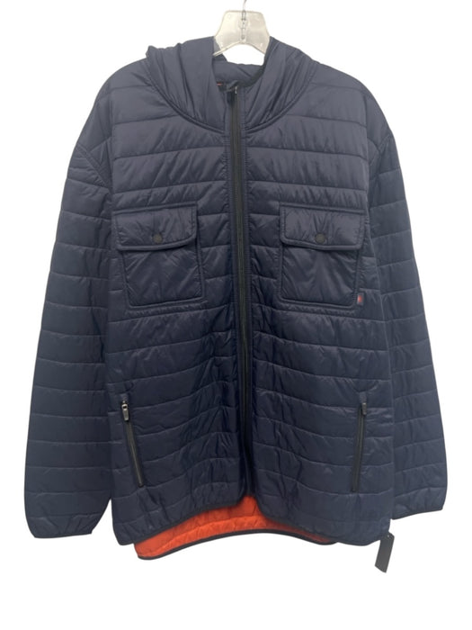 Faherty Size XXL Blue Synthetic Solid Puffer Hooded Men's Jacket Blue / XXL