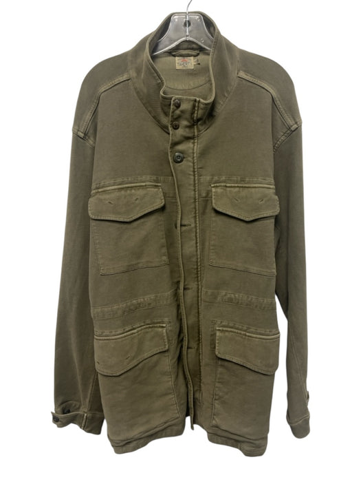 Faherty Size XXL Olive Green Cotton Blend Solid Military Button up Men's Jacket Olive Green / XXL