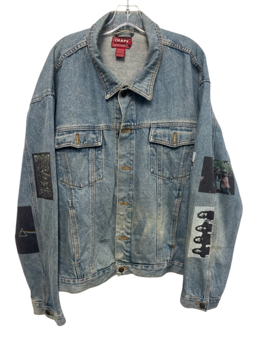 Chaps Vintage Size 2XL Light Wash Cotton Solid Trucker Patches Men's Jacket Light Wash / 2XL