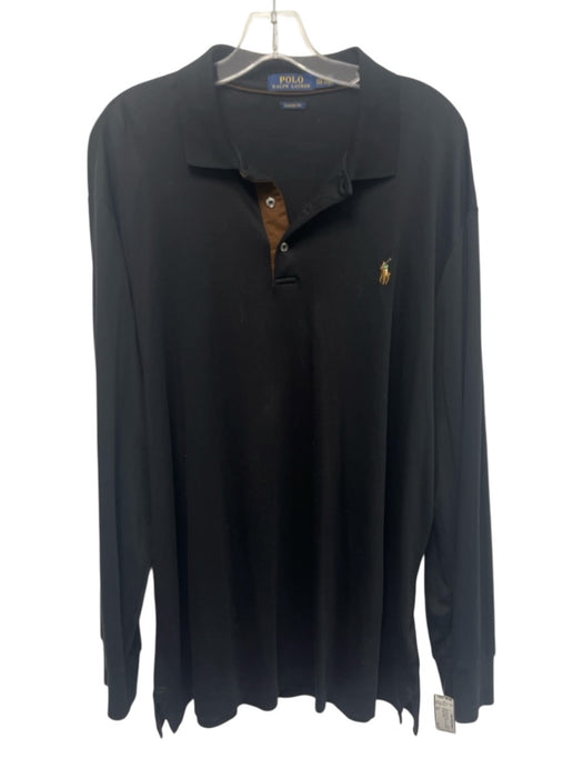 Polo Size XXL Black Synthetic Solid Polo Athleisure Men's Long Sleeve Shirt Black / XXL