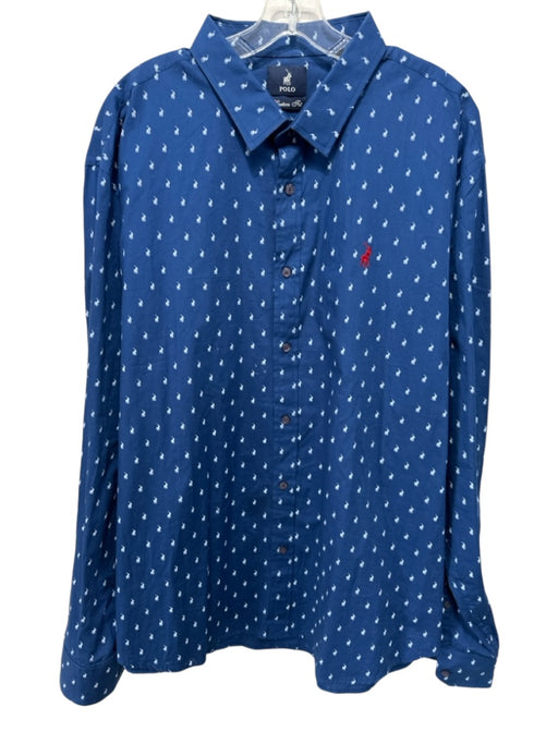 Polo Size 3XL Blue & White Cotton Blend logo Button up Men's Long Sleeve Shirt Blue & White / 3XL