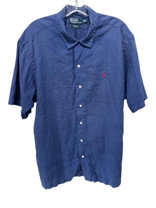 Polo Size XL Blue Linen Solid Button up Men's Short Sleeve Blue / XL