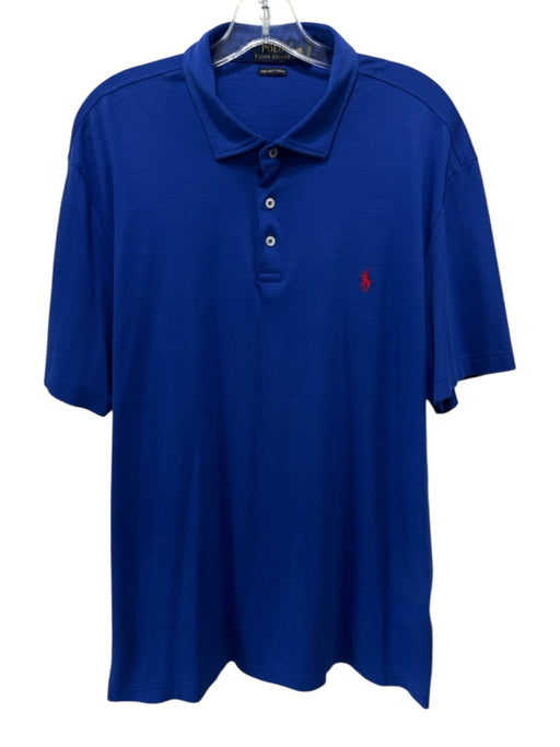 Polo Size XXL Blue Cotton Blend Solid Polo Men's Short Sleeve Blue / XXL