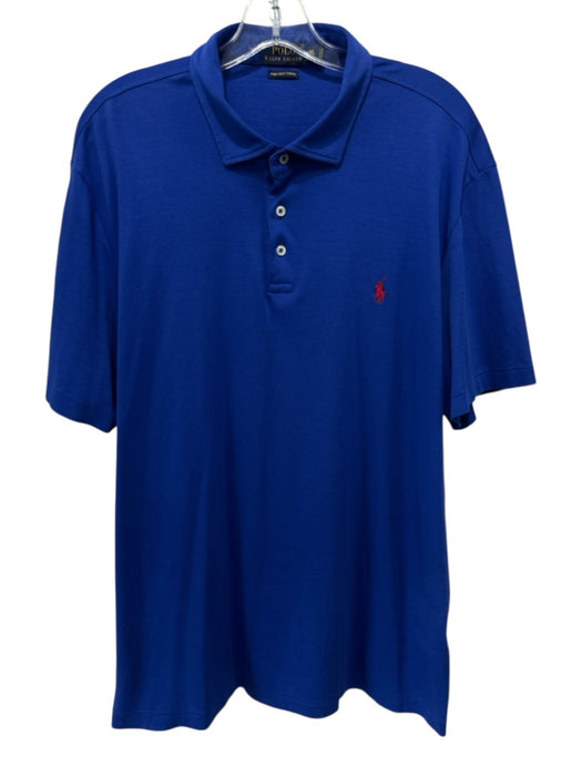Polo Size XXL Blue Cotton Blend Solid Polo Men's Short Sleeve Blue / XXL