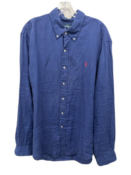Ralph Lauren Size XL Blue Linen Solid Button Up Button Down Long Sleeve Shirt Blue / XL