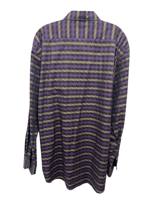 Etro Size 44 Purple & Brown Cotton Abstract Button Up Men's Long Sleeve Shirt Purple & Brown / 44