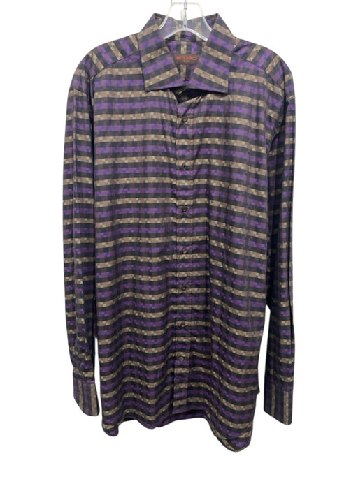 Etro Size 44 Purple & Brown Cotton Abstract Button Up Men's Long Sleeve Shirt Purple & Brown / 44