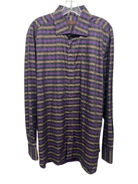 Etro Size 44 Purple & Brown Cotton Abstract Button Up Men's Long Sleeve Shirt Purple & Brown / 44