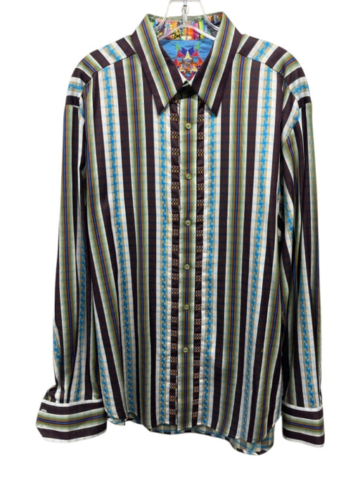 Robert Graham Size XL Brown & Blue Cotton Abstract Button Up Long Sleeve Shirt Brown & Blue / XL