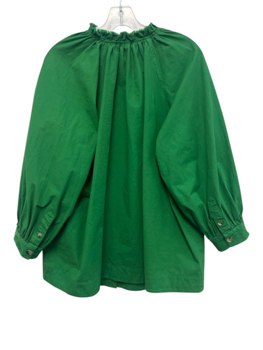 Ann Mashburn Size L Green Cotton Blend Raw Edge Button Down Pockets Top Green / L