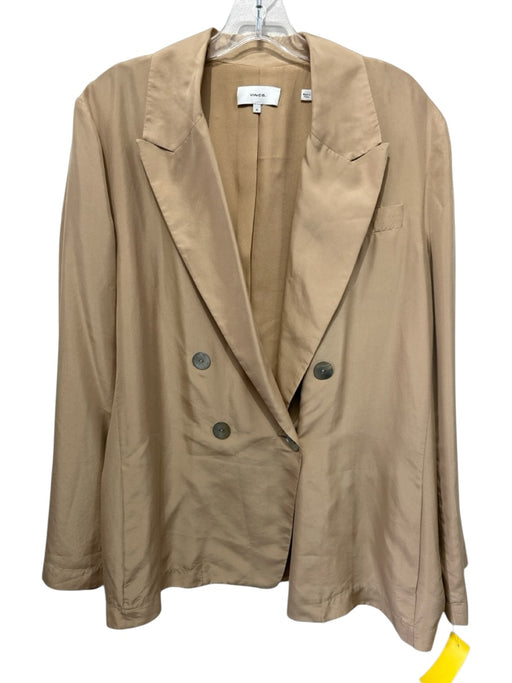 Vince Size 16 Khaki Silk Double Breast Mother of Pearl Buttons Pockets Jacket Khaki / 16
