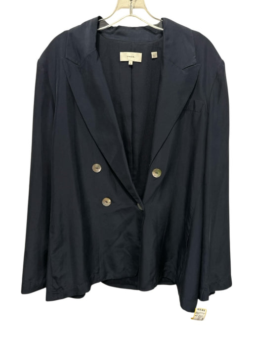 Vince Size 16 Navy Silk Double Breast Mother of Pearl Buttons Pockets Jacket Navy / 16