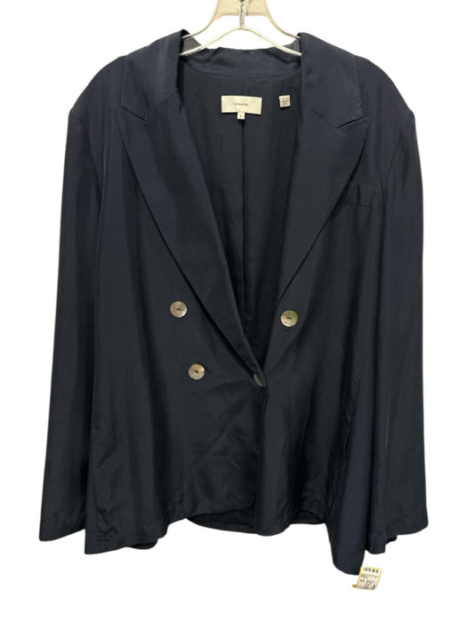 Vince Size 16 Navy Silk Double Breast Mother of Pearl Buttons Pockets Jacket Navy / 16