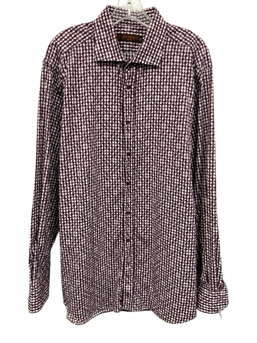 Etro Size 44 Purple & White Cotton Abstract Button Up Miltered Long Sleeve Shirt Purple & White / 44