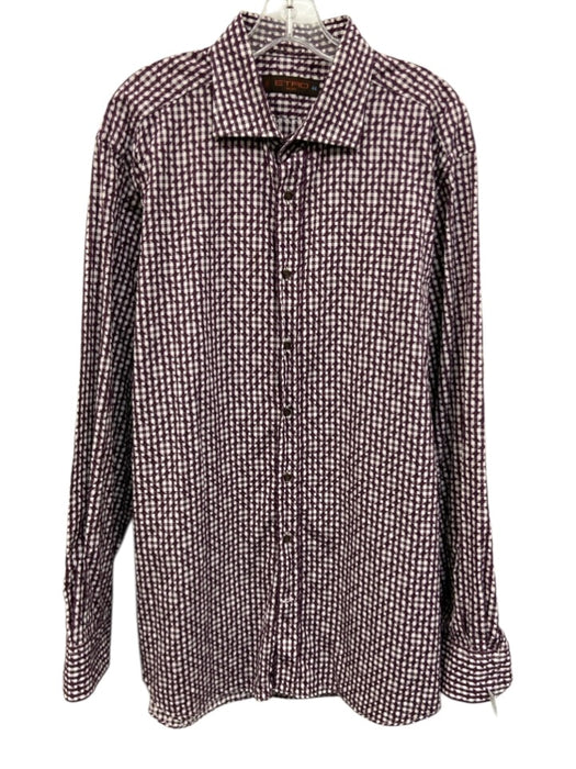 Etro Size 44 Purple & White Cotton Abstract Button Up Miltered Long Sleeve Shirt Purple & White / 44