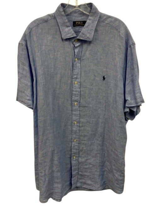 Polo Size XXL Blue Linen Solid Button Up Men's Short Sleeve Blue / XXL