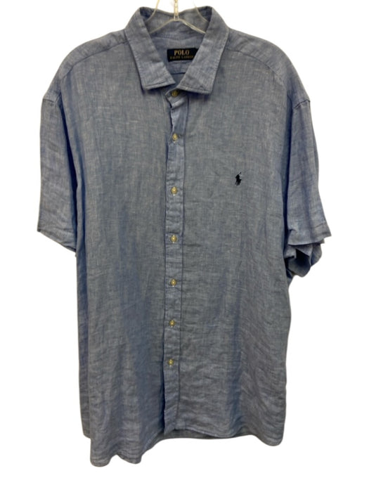 Polo Size XXL Blue Linen Solid Button Up Men's Short Sleeve Blue / XXL