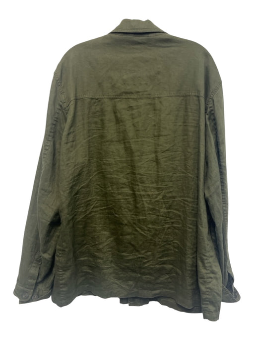 Massimo Dutti Size XXL Olive Green Linen Solid Button Up Safari Men's Jacket Olive Green / XXL
