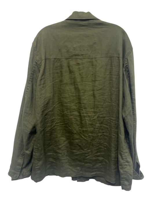 Massimo Dutti Size XXL Olive Green Linen Solid Button Up Safari Men's Jacket Olive Green / XXL