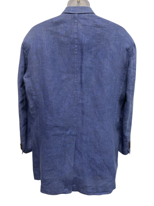 Etro Blue Linen Paisley Peak Lapel 2 Button Men's Blazer Blue / XL