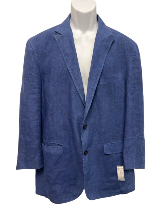 Etro Blue Linen Paisley Peak Lapel 2 Button Men's Blazer Blue / XL
