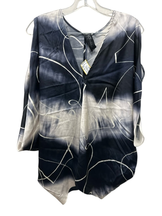 Maria + Cornejo Size 14 Black, gray & white Silk V Neck Ombre Straight Pant Set Black, gray & white / 14