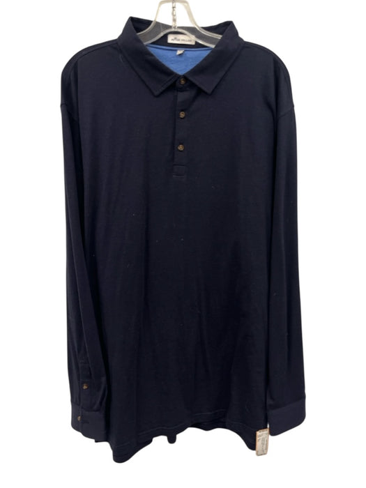 Polo Size XXL Navy Blue Cotton Blend Solid Polo Men's Long Sleeve Shirt Navy Blue / XXL