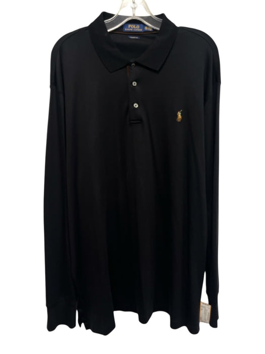 Polo Size XXL Black Synthetic Solid Polo Athleisure Men's Long Sleeve Shirt Black / XXL