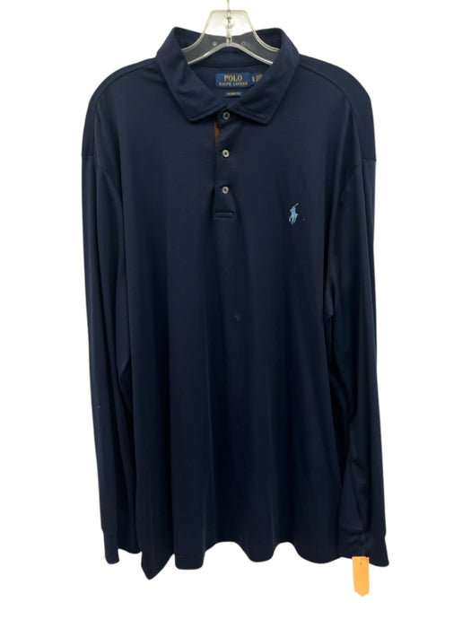 Polo Size XL Navy Blue Synthetic Solid Polo Athleisure Men's Long Sleeve Shirt Navy Blue / XL