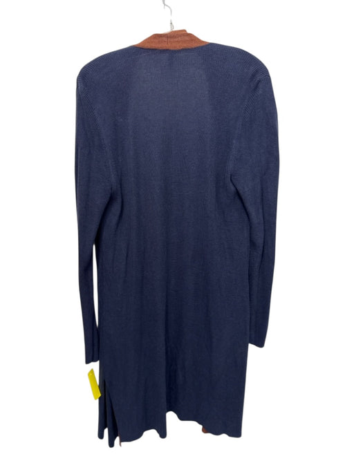 Eileen Fisher Size L Navy Blue & Brown Tencel & SILK Open Front Knit Cardigan Navy Blue & Brown / L