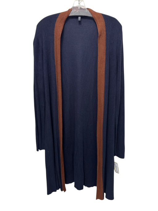 Eileen Fisher Size L Navy Blue & Brown Tencel & SILK Open Front Knit Cardigan Navy Blue & Brown / L