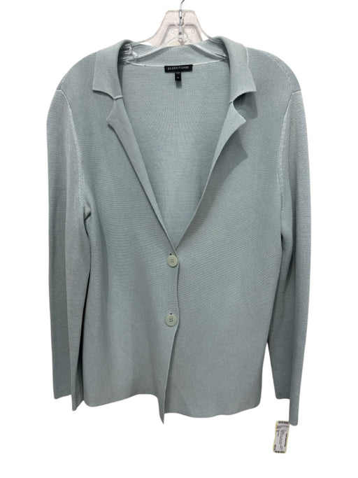 Eileen Fisher Size M Seafoam Green Silk & Cotton Blazer 2 button Cardigan Seafoam Green / M