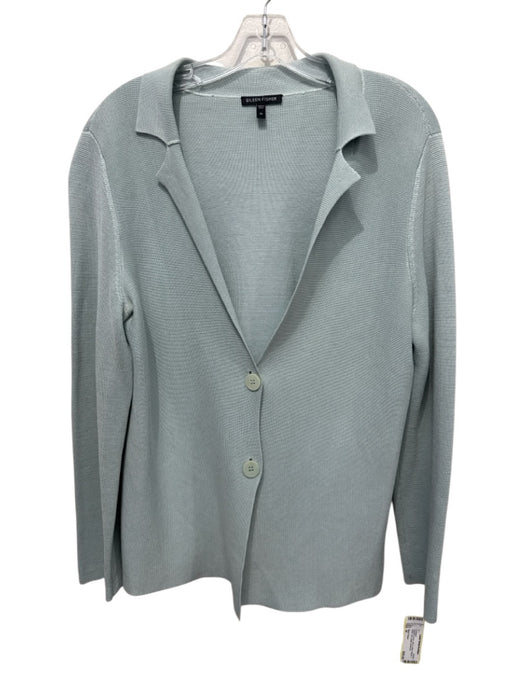 Eileen Fisher Size M Seafoam Green Silk & Cotton Blazer 2 button Cardigan Seafoam Green / M