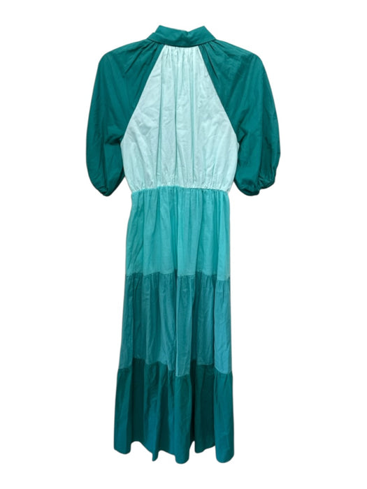 Playa Lucila Size Small Teal & Light Blue Cotton Short Sleeve Color Block Dress Teal & Light Blue / Small