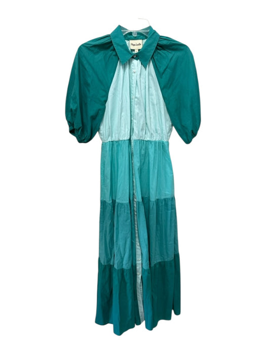 Playa Lucila Size Small Teal & Light Blue Cotton Short Sleeve Color Block Dress Teal & Light Blue / Small