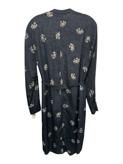 Vince Size Small Black, Brown, Gray Polyester Long Sleeve Floral Text Dress Black, Brown, Gray / Small