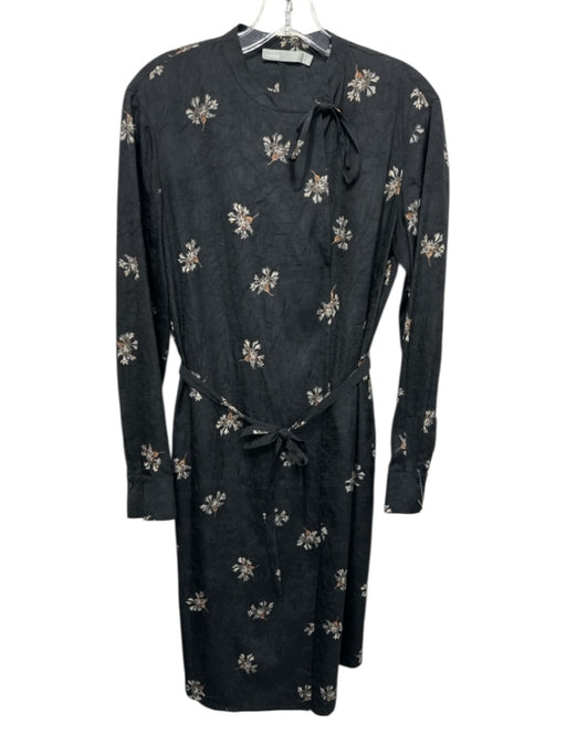Vince Size Small Black, Brown, Gray Polyester Long Sleeve Floral Text Dress Black, Brown, Gray / Small