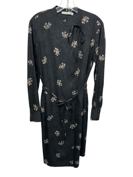 Vince Size Small Black, Brown, Gray Polyester Long Sleeve Floral Text Dress Black, Brown, Gray / Small