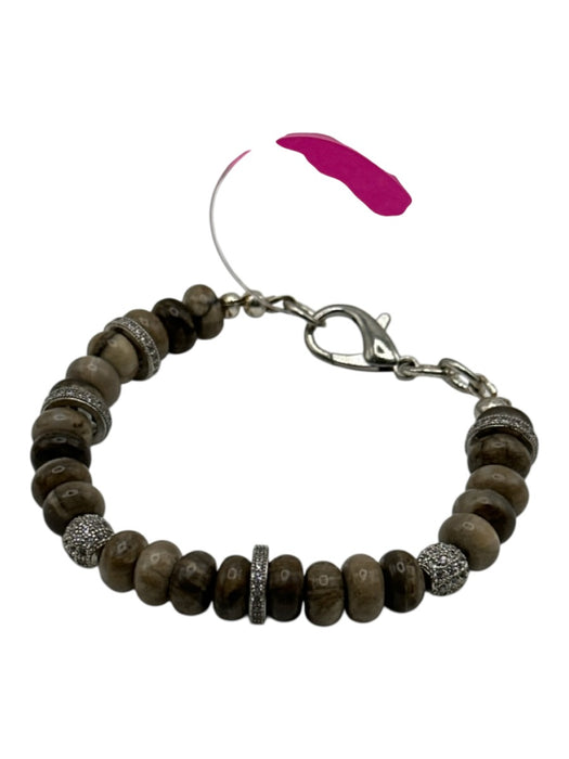 Taupe Gray & Silver Tone Precious Stone Beaded Rhinestone Detail Bracelet Taupe Gray & Silver Tone