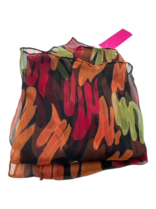 Black, Orange & Green Silk Squiggle Print Sheer Rectangle Shawl scarf Black, Orange & Green