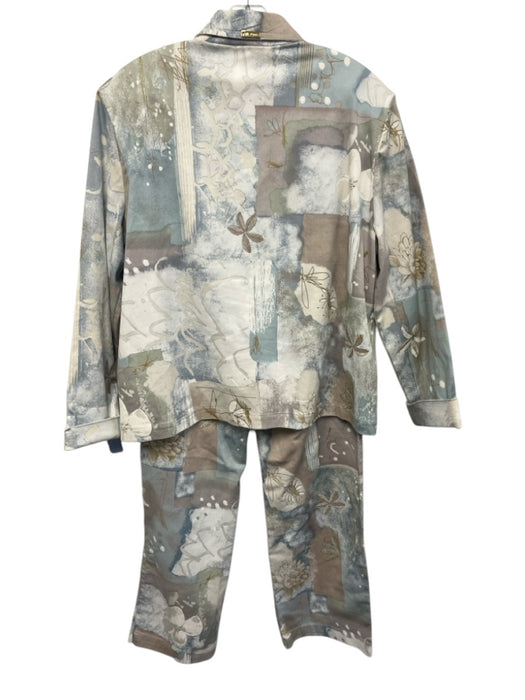St. John Sport Size L/14 Blue, Gray, & multi Cotton & Spandex Zip Up Pant Set Blue, Gray, & multi / L/14