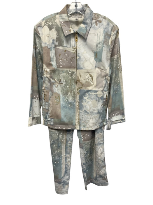 St. John Sport Size L/14 Blue, Gray, & multi Cotton & Spandex Zip Up Pant Set Blue, Gray, & multi / L/14