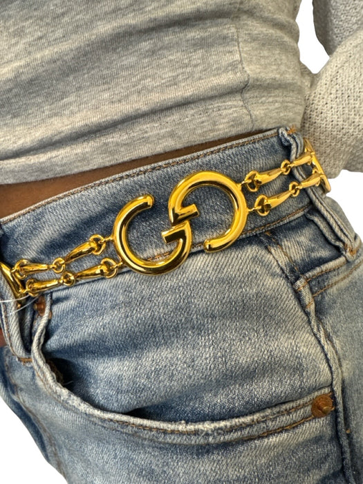 Gucci Gold Tone Metal Push Clasp Double G Chain Belts Gold Tone / 75 cm