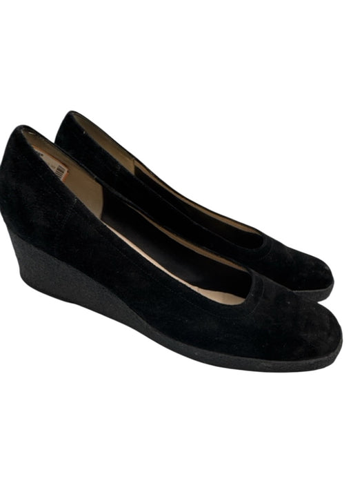 Salvatore Ferragamo Shoe Size 9.5 Black Leather Wedge Suede Square Toe Pumps Black / 9.5