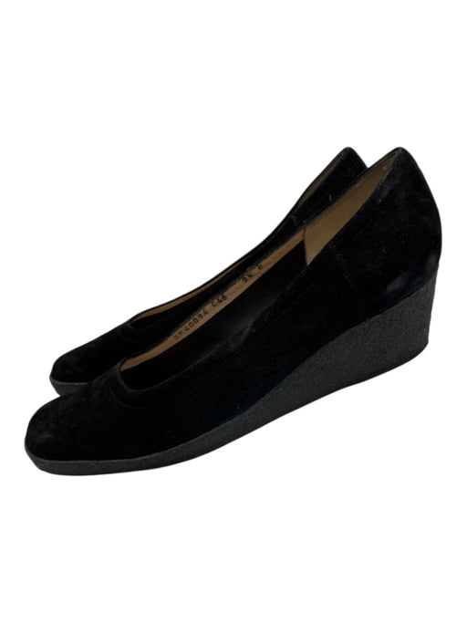 Salvatore Ferragamo Shoe Size 9.5 Black Leather Wedge Suede Square Toe Pumps Black / 9.5