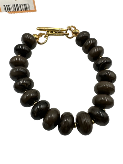 Dark Gray & Gold Gemstone Smokey Quartz Beaded Toggle Closure Bracelet Dark Gray & Gold