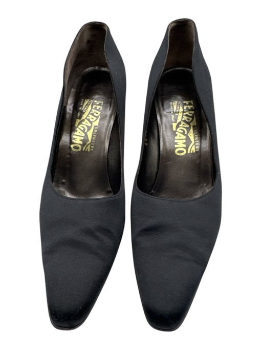 Salvatore Ferragamo Shoe Size 8.5 Black Satin Upper Mid Heel Pumps Black / 8.5