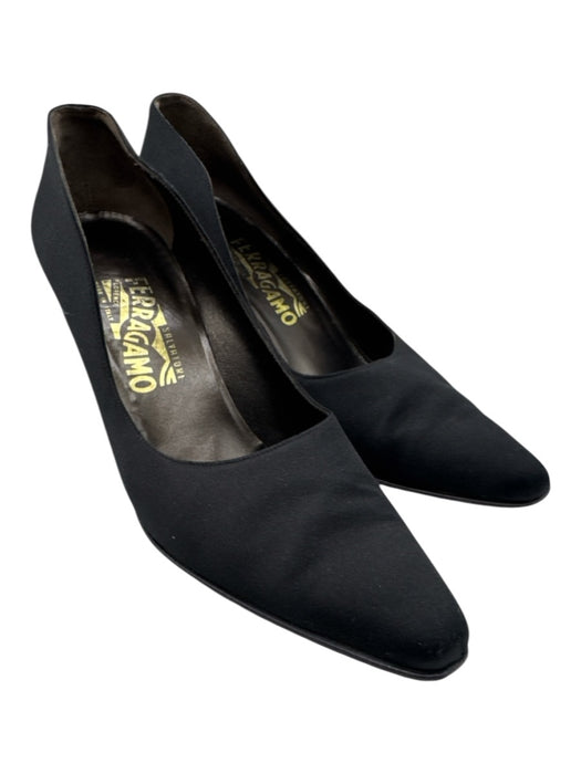 Salvatore Ferragamo Shoe Size 8.5 Black Satin Upper Mid Heel Pumps Black / 8.5